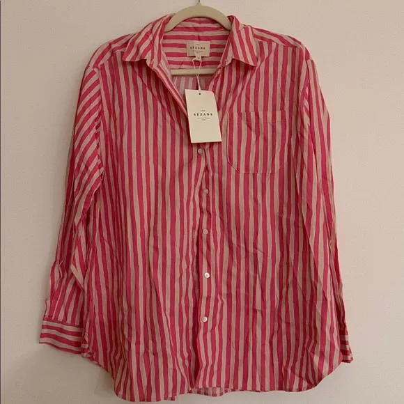 Sezane max shirt in pink and ecru stripes size 38 - Picture 4 of 4